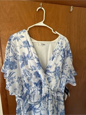 Flowy Blue Floral Wrap Womens dress by Studio One